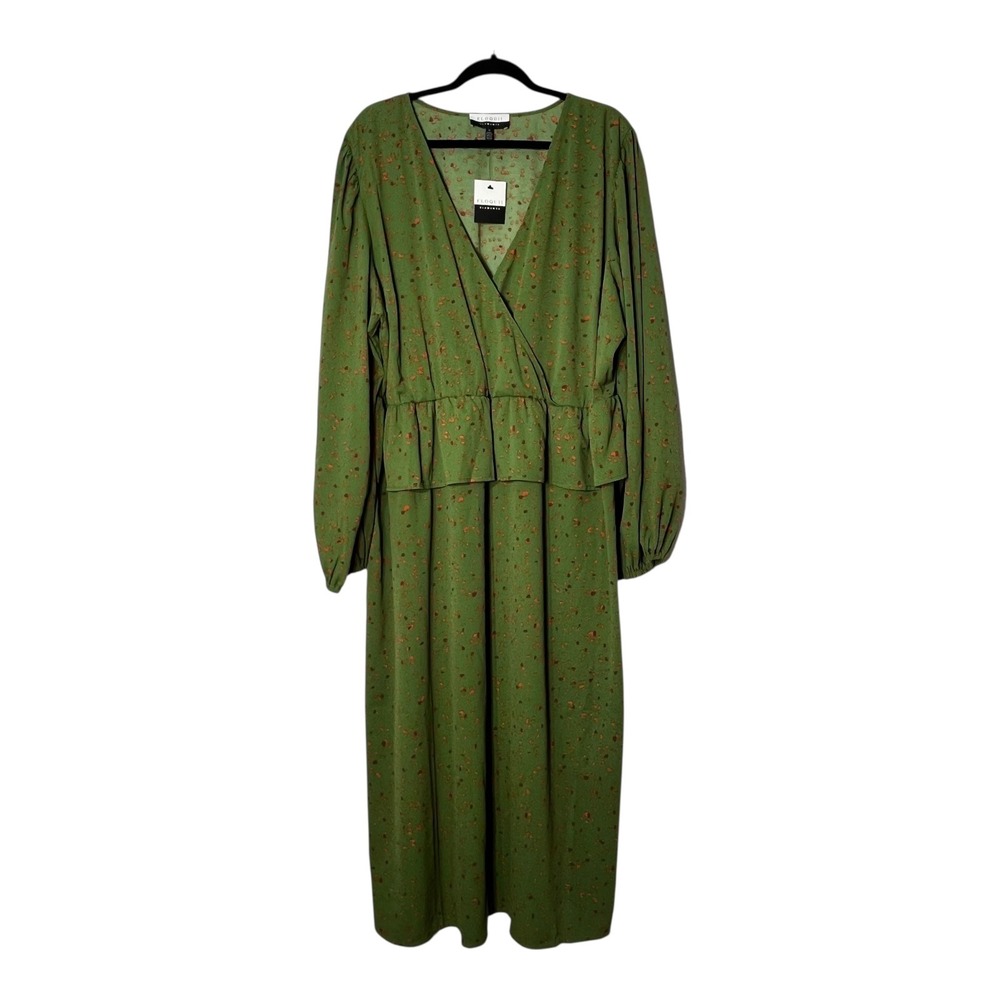 Eloquii Elements Green Abstract Print Faux Wrap Maxi Dress Plus Size 24 New